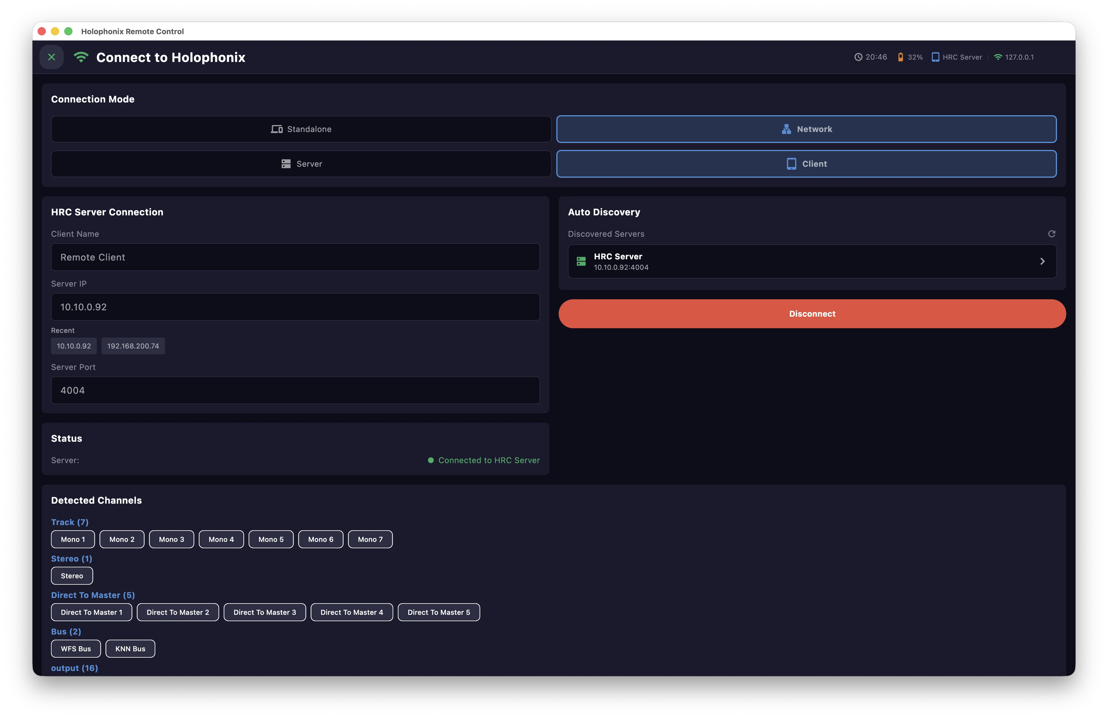 Client connection settings