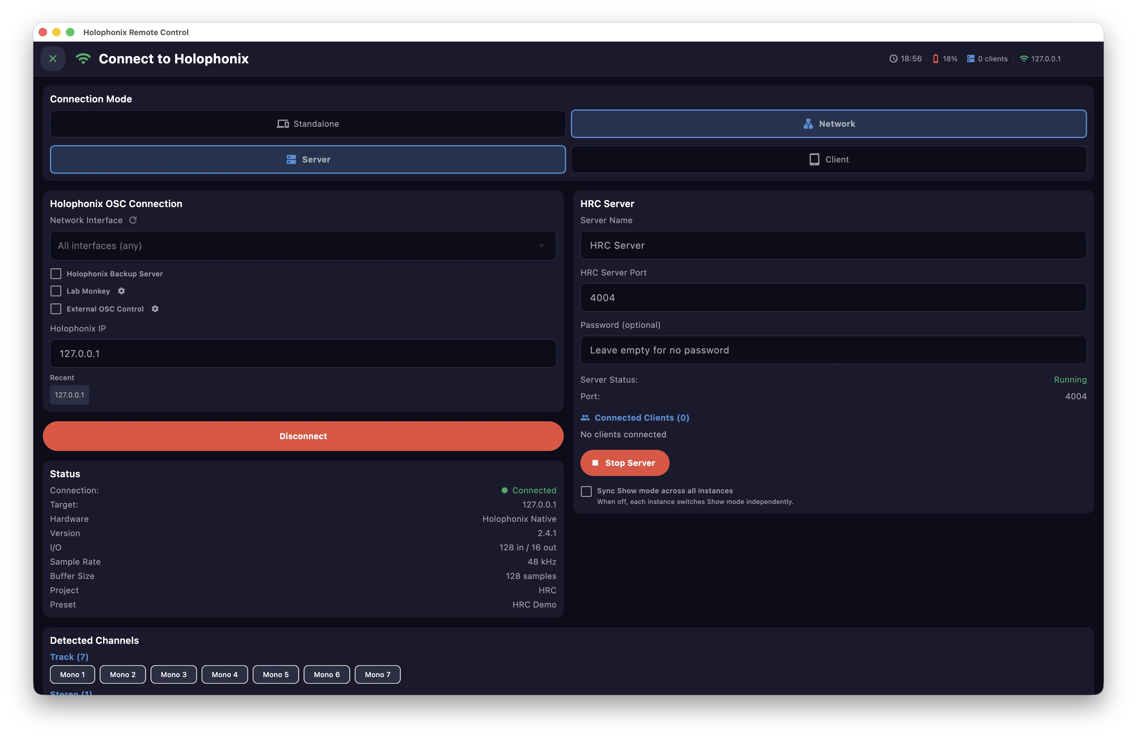 The Sync Show mode across all instances checkbox on the connection screen