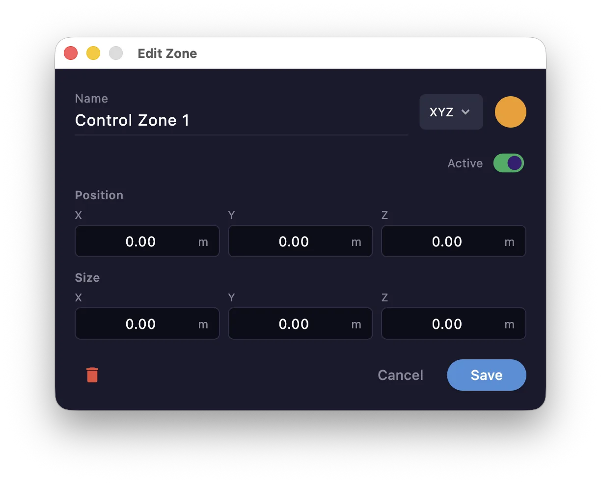 Editing a control zone