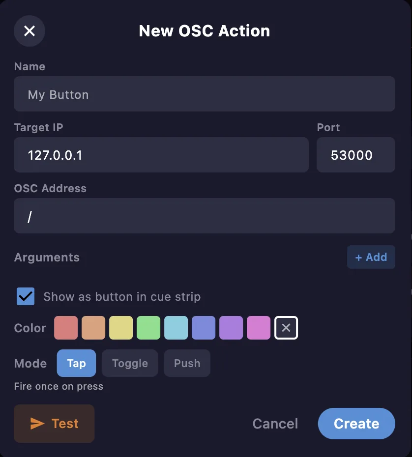 The New OSC Action editor