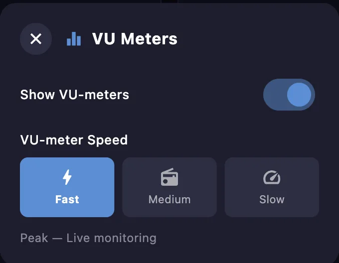 VU Meters settings